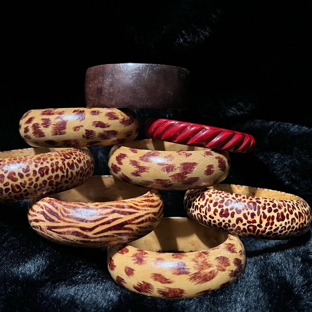 Set of Animal Print and Wooden Bangles